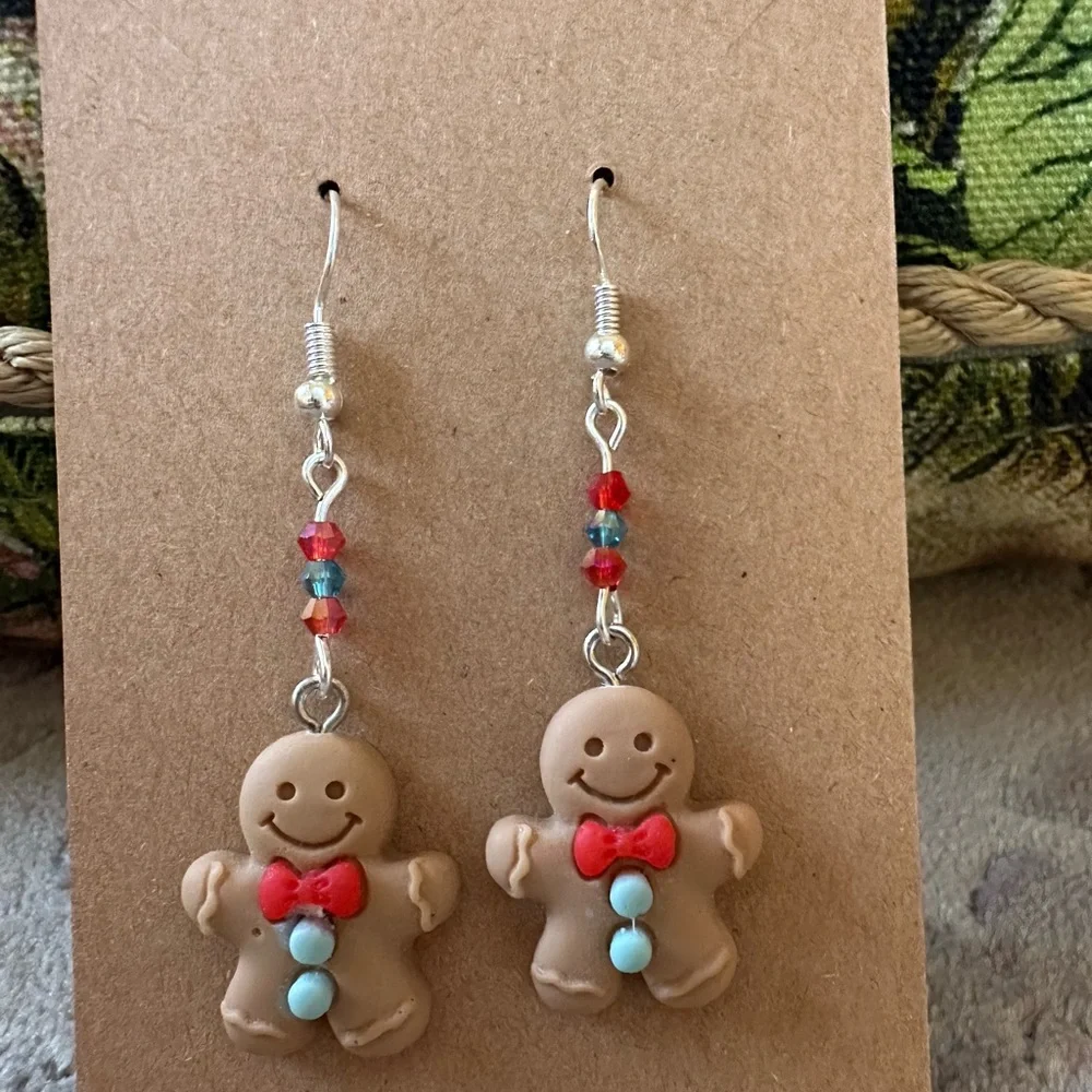 Charming Handmade Gingerbread Man Earrings - Picture 1 of 1